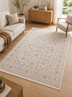 Covor Defne Crem cu Model Floral Elegant – Design Clasic, Aspect Rafinat pentru Living și Dormitor
