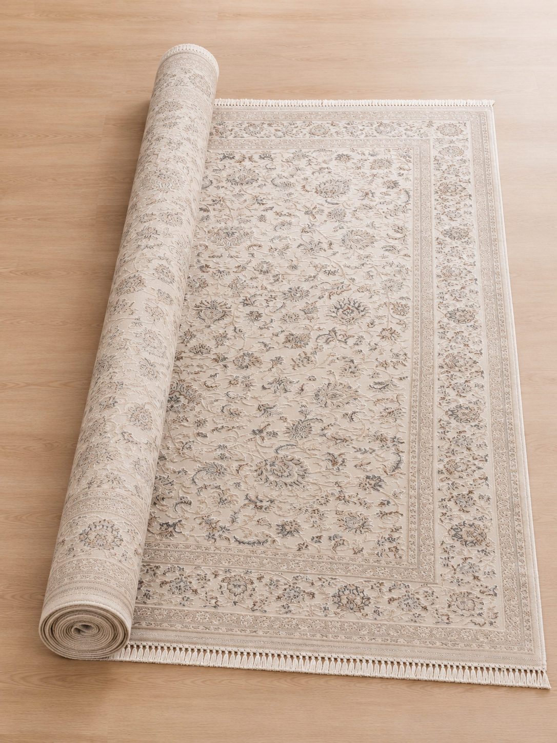 Covor Defne Crem cu Model Floral Elegant – Design Clasic, Aspect Rafinat pentru Living și Dormitor