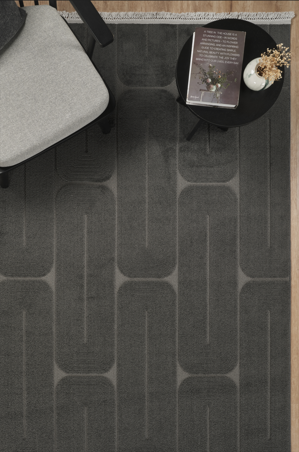 Covor Nordic Antracit Modern Antiderapant pentru Living – Arzen Nordic