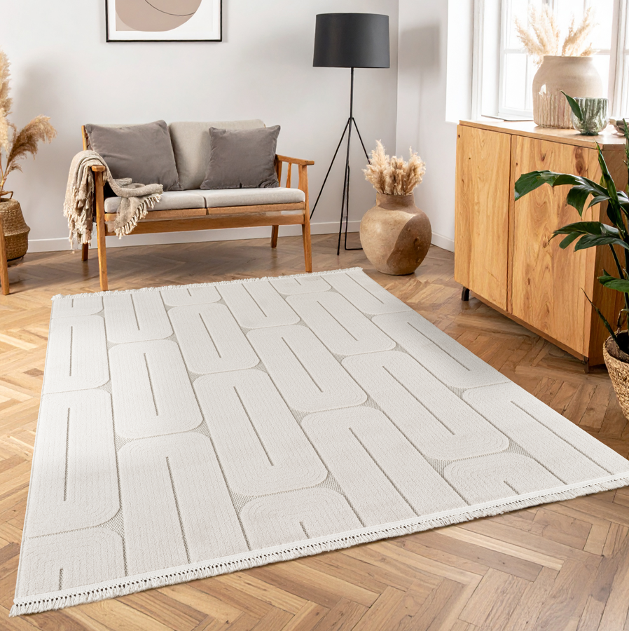 Covor Nordic Bej Modern Antiderapant pentru Living – Arzen Nordic
