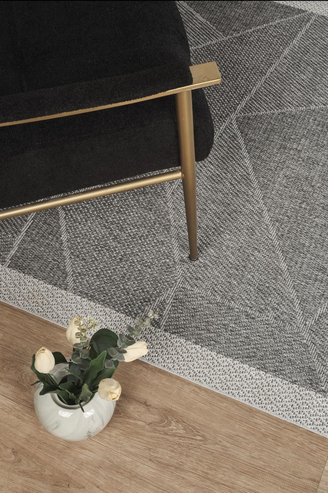 Covor Sisal Arzen Sisal Plus Antracit cu Bordură Gri, Antiderapant, Ușor de Curățat