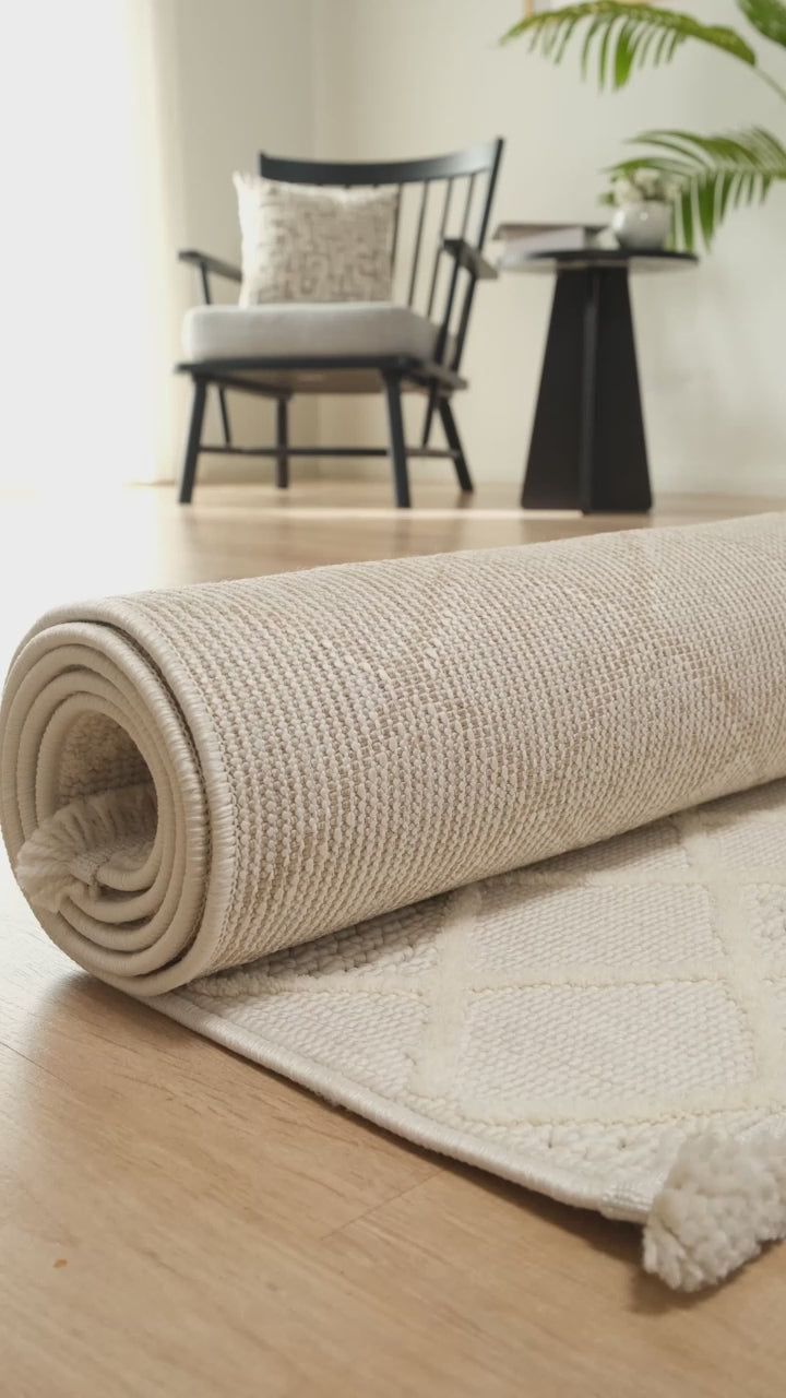 Covor Bouclé Crem Antiderapant pentru Living și Dormitor – Arzen Bouclé