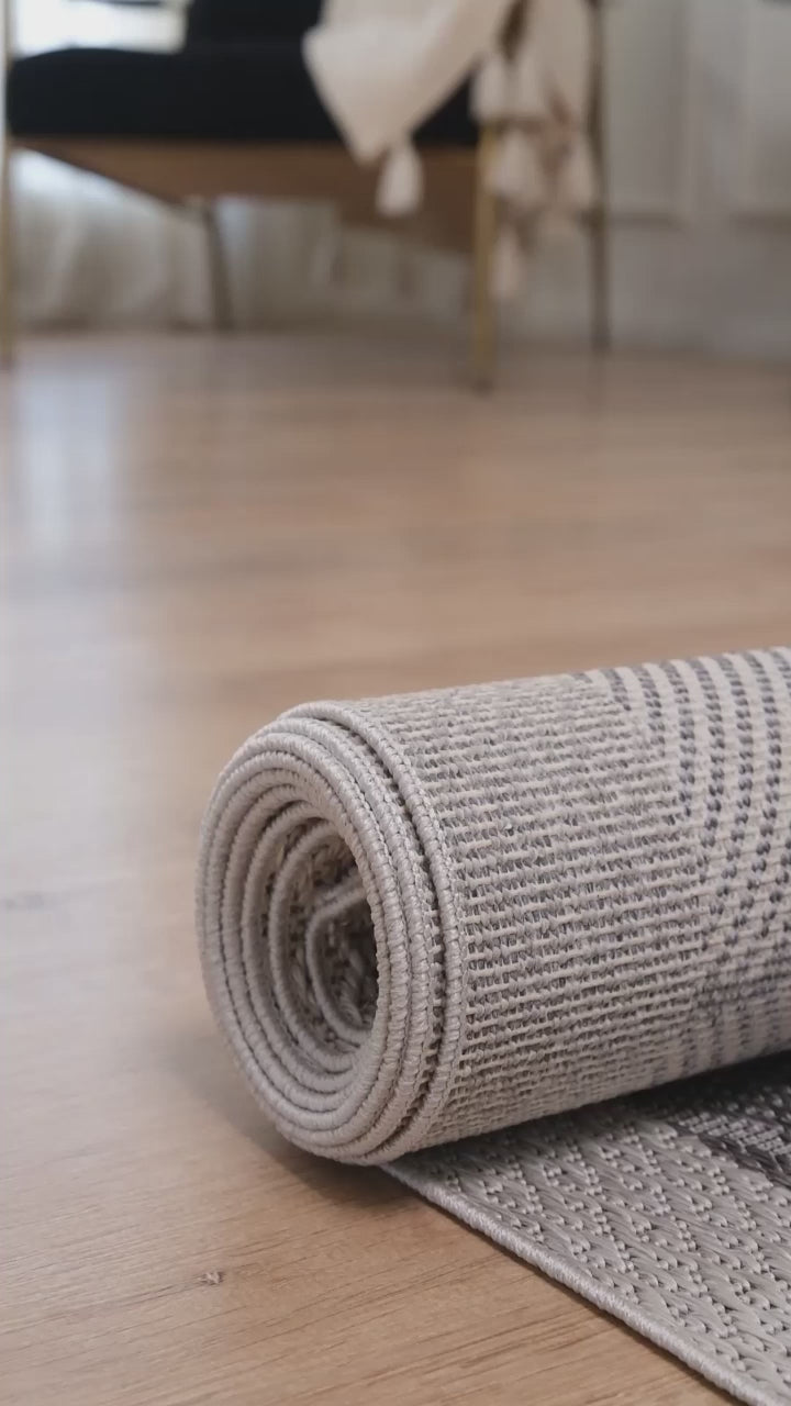 Covor Sisal Arzen Sisal Plus Antracit cu Bordură Gri, Antiderapant, Ușor de Curățat
